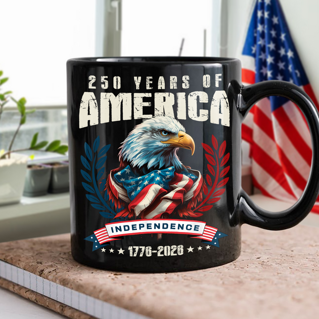 USA 250 Years Eagle Independence Day Patriotic Black Mug