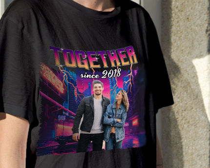 Custom Photo Personalized T Shirt - Together Since Hip Hop Retro Style - Birthday, Anniversary Gift For Couple
