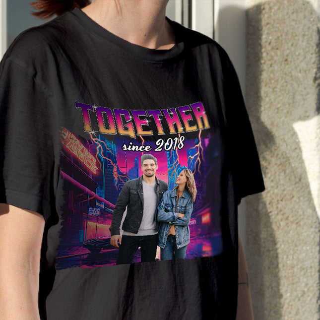 Custom Photo Personalized T Shirt - Together Since Hip Hop Retro Style - Birthday, Anniversary Gift For Couple