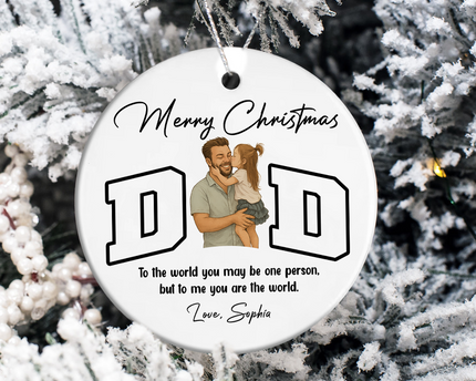 Custom Portrait Photo Merry Christmas Dad Kid Play Together Ceramic Ornament
