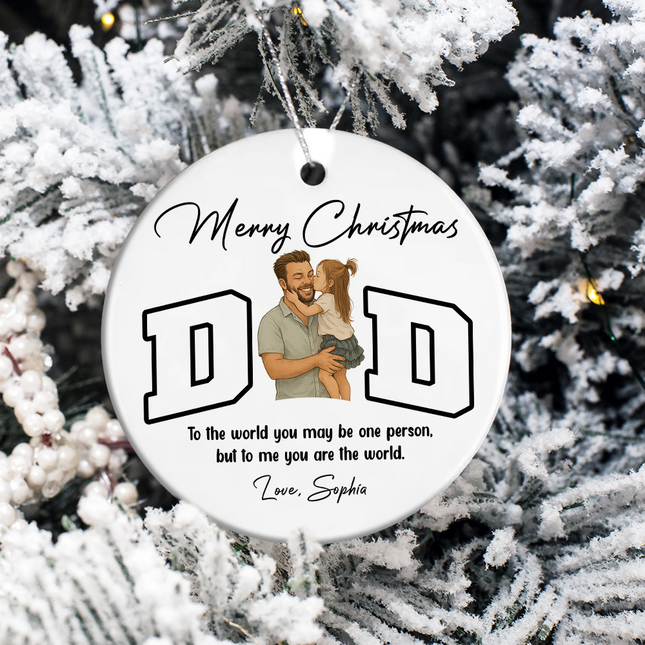 Custom Portrait Photo Merry Christmas Dad Kid Play Together Ceramic Ornament