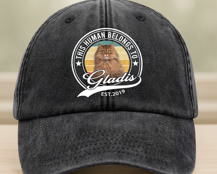 Custom Photo Human Belongs To Dog Cat Pet Washed Denim Baseball Cap