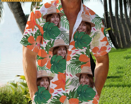 Custom Photo - Interesting Cut Head Photo Flower Theme Summer Hawaii - Personalized Customized Hawaiian shirt