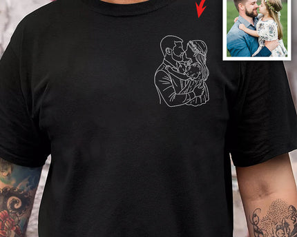 Custom Dad And Kids Portrait Photo Drawing Style Family Dark Shirt