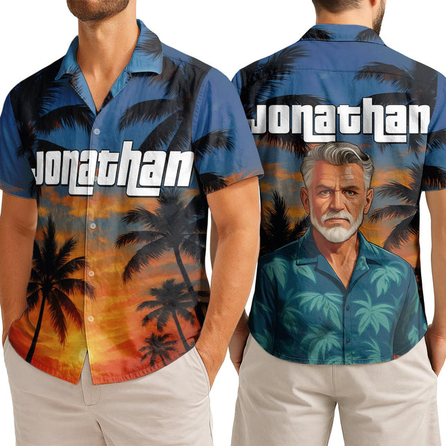 Custom Photo Sunset Tropical  - Personalized Customized Hawaiian shirt
