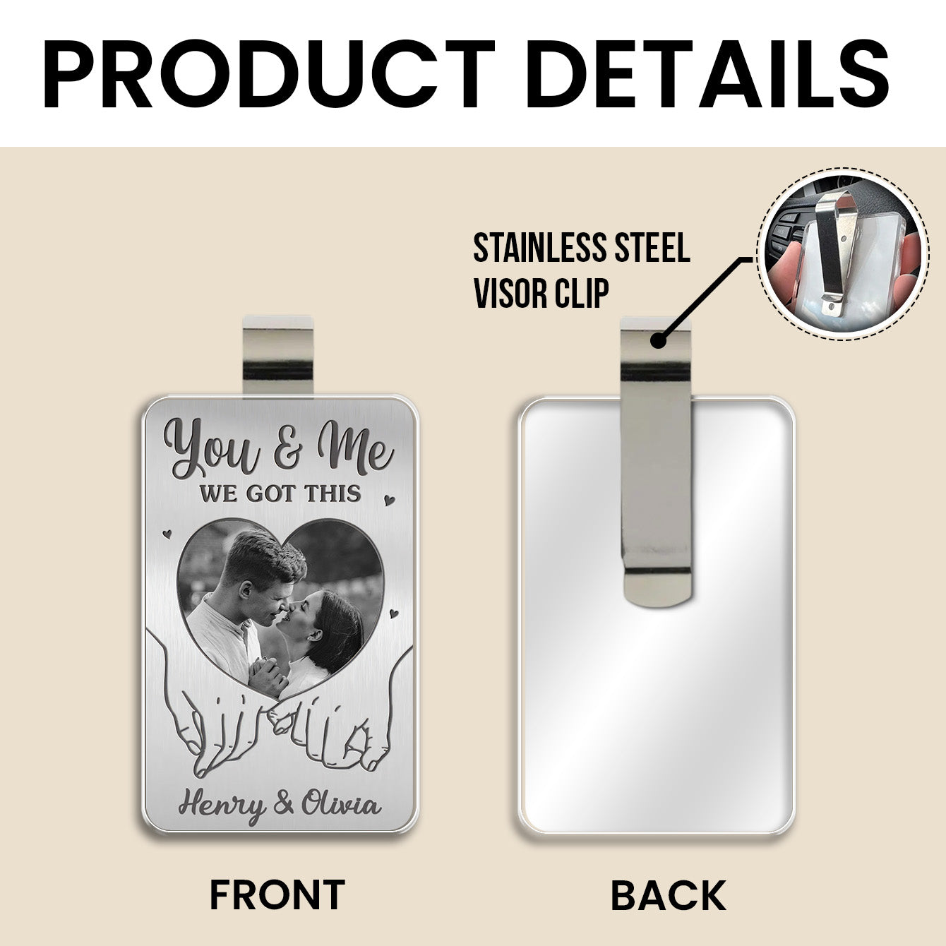 Custom Photo You And Me We Got This - Personalized Car Visor Clip - Special Gift For Couple, Him, Her