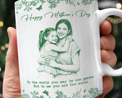Custom Photo Pencil Sketch Happy Mother's Day To Mom Personalized Print Full Mug