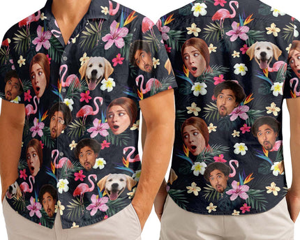 Custom Photo With Beloved Ones Flamingo Theme - Personalized Customized Hawaiian Shirt