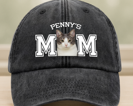 Custom Photo Dog Cat Dad Washed Denim Baseball Cap