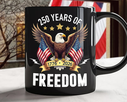 America Eagles 250 Years Of Freedom Black Mug