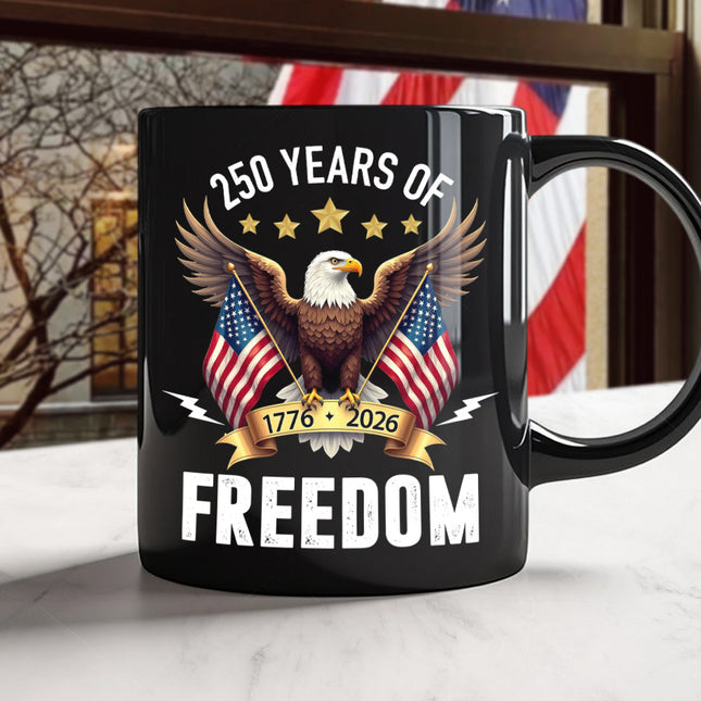 America Eagles 250 Years Of Freedom Black Mug