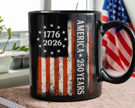 250 Years America Flag 250th Birthday 1776-2026 Black Mug