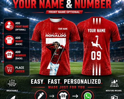 Personalized Cristiano Ronaldo Fan Sports T Shirt with Name & Number