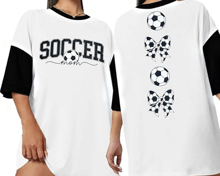 Soccer Cup 2026 Shirt Soccer Mom Shirts Women Oversized Football Match Season Jersey Bow T-Shirt Short Sleeve Top
