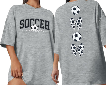 Soccer Cup 2026 Shirt Soccer Mom Shirts Women Oversized Football Match Season Jersey Bow T-Shirt Short Sleeve Top