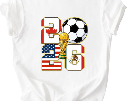 2026 World Cup Soccer Trophy Flag Graphic Tee for Women Host Nation Football Fan Shirt Match Day Gift Tournament
