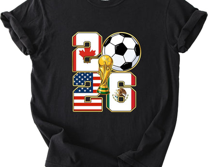 2026 World Cup Soccer Trophy Flag Graphic Tee for Women Host Nation Football Fan Shirt Match Day Gift Tournament