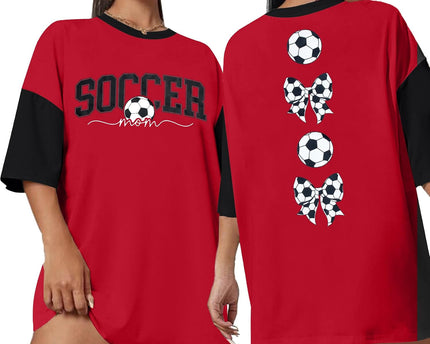 Soccer Cup 2026 Shirt Soccer Mom Shirts Women Oversized Football Match Season Jersey Bow T-Shirt Short Sleeve Top