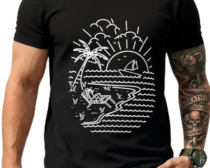 Round Neck Graphic Tees for Men Summer Fall Short Sleeve T-Shirt Basis Tops Blouse