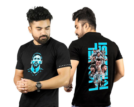 Unisex Cotton - Lionel Messi Front and Back Printed- T-Shirt Black