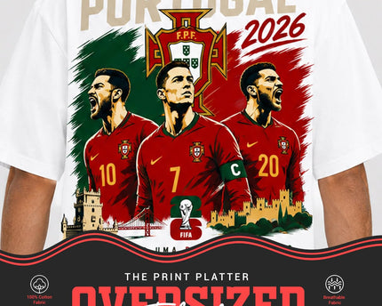 The Print Platter Portugal FIFA World Cup 2026 Black Oversized