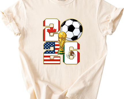 2026 World Cup Soccer Trophy Flag Graphic Tee for Women Host Nation Football Fan Shirt Match Day Gift Tournament