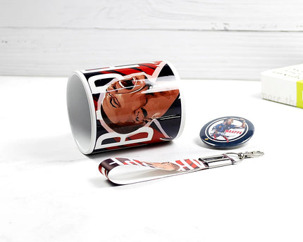 Kylian Mbappe Football Coffee Mug Keychain and Badge