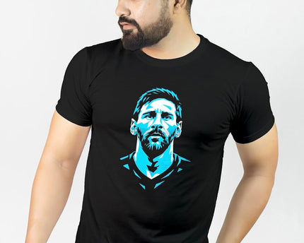 Unisex Cotton - Lionel Messi Front and Back Printed- T-Shirt Black