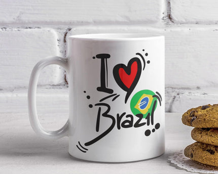 I Love Brazil Printed White Ceramic Mug Coffee Mug
