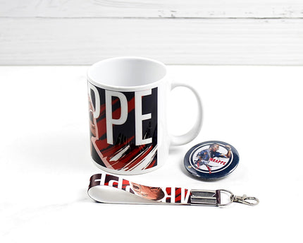 Kylian Mbappe Football Coffee Mug Keychain and Badge
