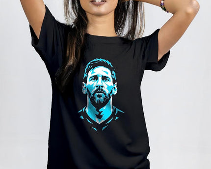 Unisex Cotton - Lionel Messi Front and Back Printed- T-Shirt Black