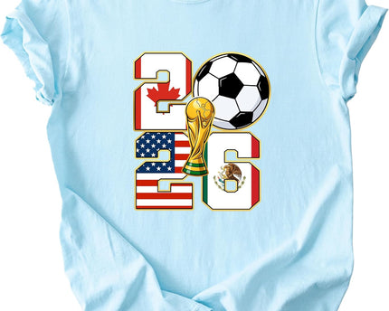 2026 World Cup Soccer Trophy Flag Graphic Tee for Women Host Nation Football Fan Shirt Match Day Gift Tournament