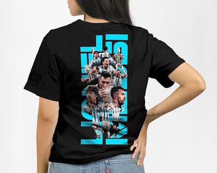 Unisex Cotton - Lionel Messi Front and Back Printed- T-Shirt Black
