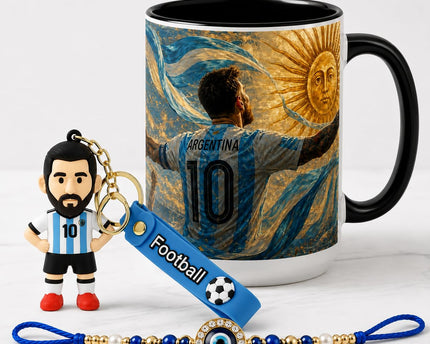 Lionel Messi Sun Coffee Black Rim Ceramic Mug with Silicon Football