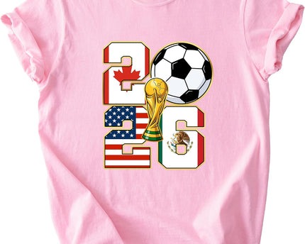 2026 World Cup Soccer Trophy Flag Graphic Tee for Women Host Nation Football Fan Shirt Match Day Gift Tournament