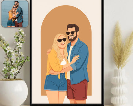 Custom Couple Portrait Photo With Drawing Style Poster Picture Frame