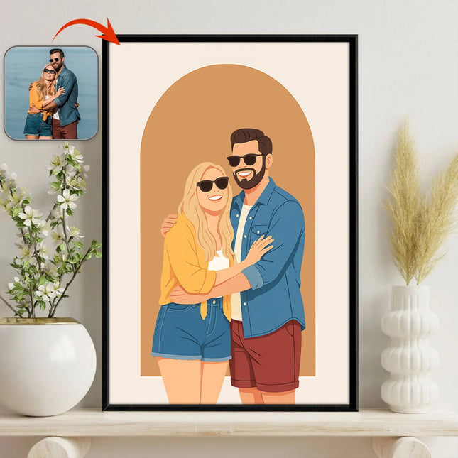 Custom Couple Portrait Photo With Drawing Style Poster Picture Frame