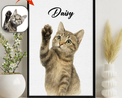 Custom Pet Portrait Photo With Watercolor Style Poster Picture Frame