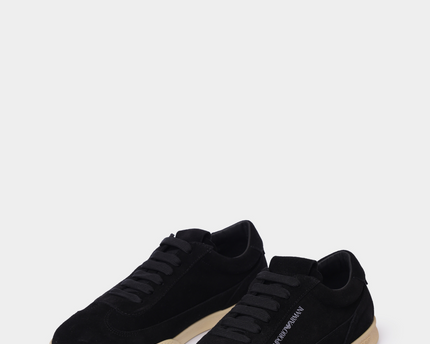 Men's Emporio Leather And Suede Black Sneakers