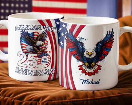 Custom Name American Pride Patriotic 250th Anniversary Eagle Mug