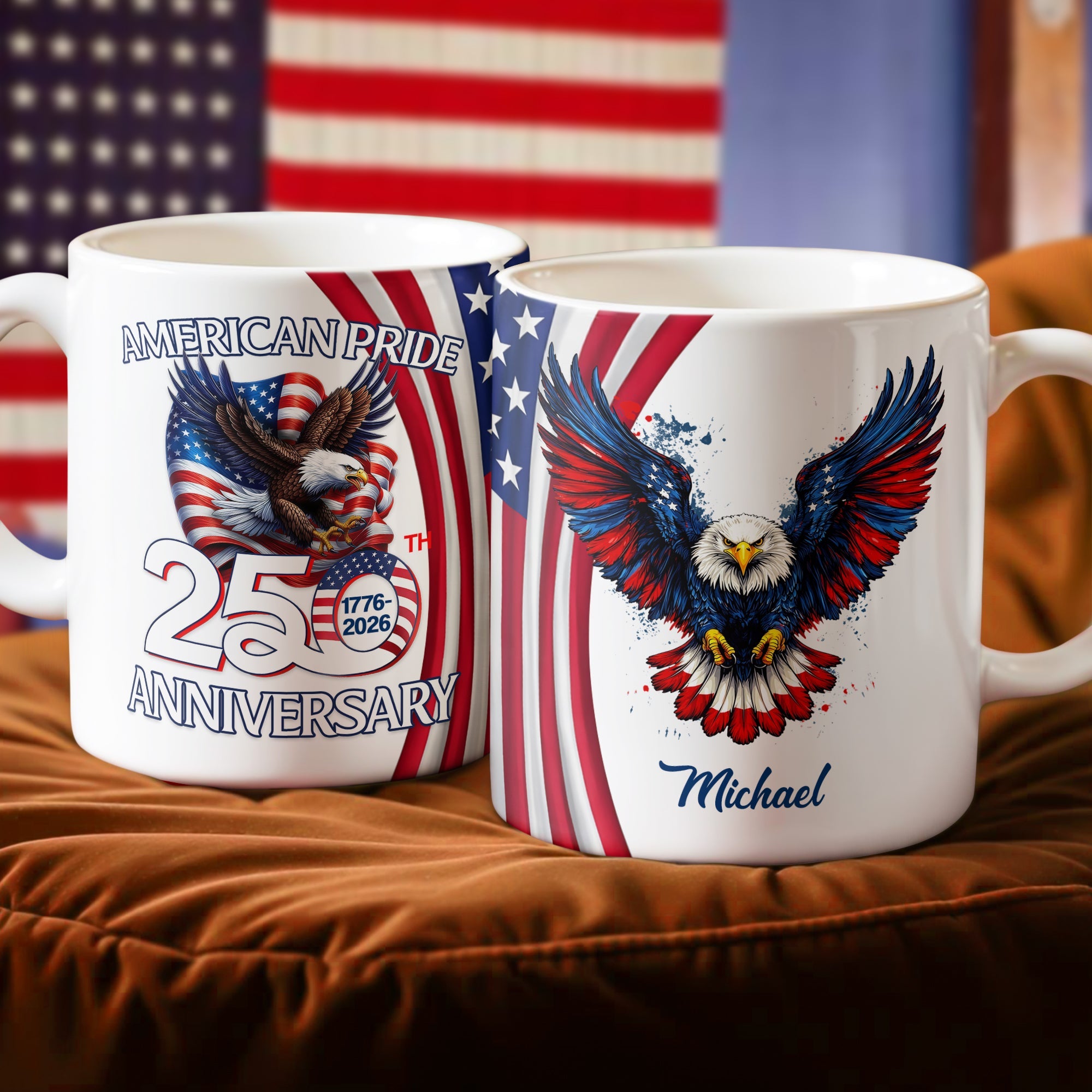 Custom Name American Pride Patriotic 250th Anniversary Eagle Mug