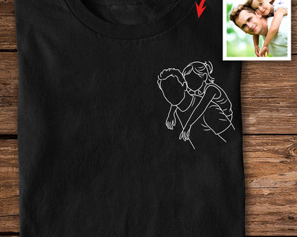 Custom Dad And Kids Portrait Photo Drawing Style Family Dark Shirt