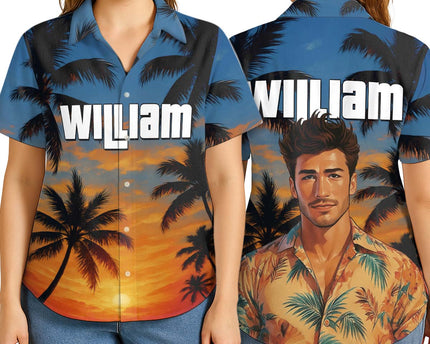 Custom Photo Sunset Tropical  - Personalized Customized Hawaiian shirt