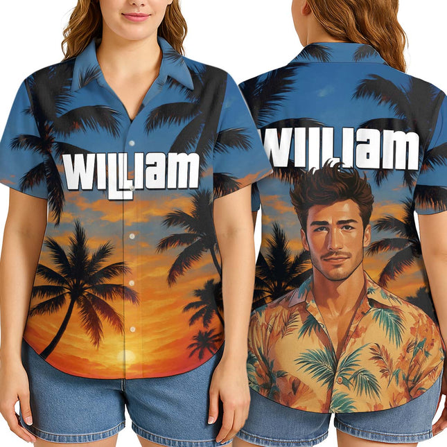 Custom Photo Sunset Tropical  - Personalized Customized Hawaiian shirt
