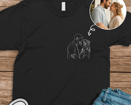 Custom Portrait Photo Drawing Style Couple Dark Shirt