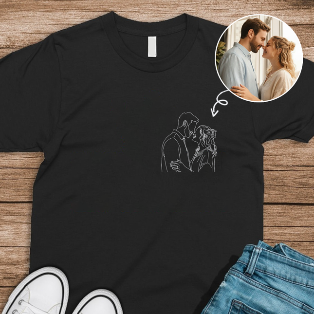 Custom Portrait Photo Drawing Style Couple Dark Shirt
