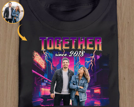 Custom Photo Personalized T Shirt - Together Since Hip Hop Retro Style - Birthday, Anniversary Gift For Couple