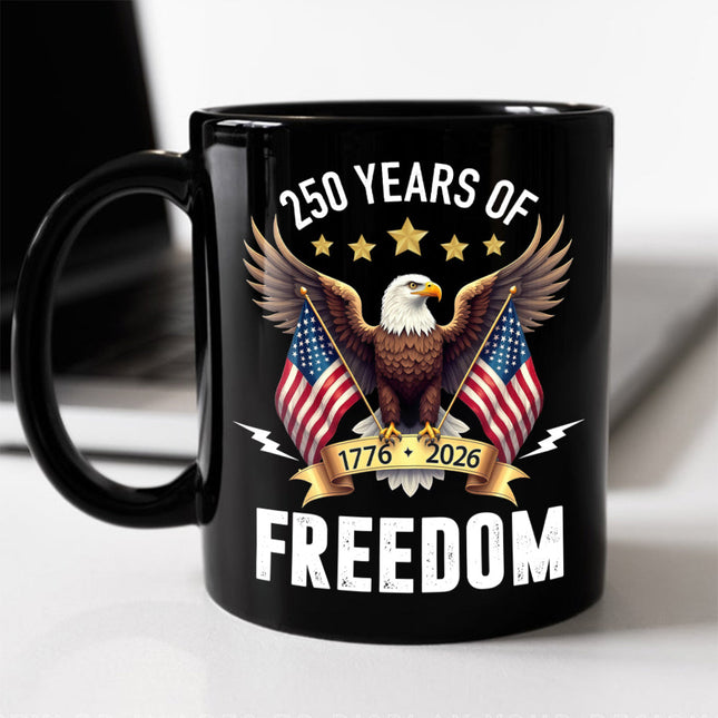 America Eagles 250 Years Of Freedom Black Mug