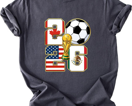 2026 World Cup Soccer Trophy Flag Graphic Tee for Women Host Nation Football Fan Shirt Match Day Gift Tournament