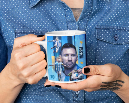 Messi Mug Blue Ceramic Coffee - Durable Design, Gift for Football Fans